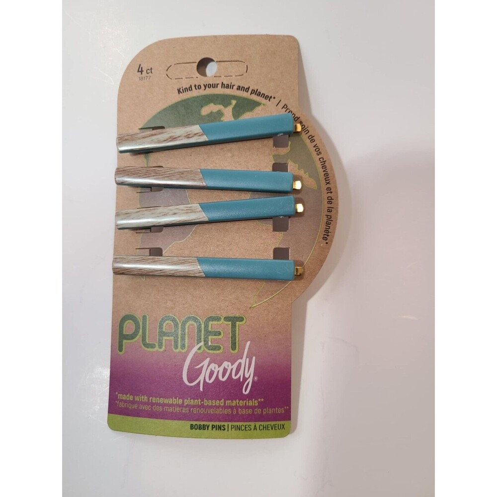 Planet Goody Hair Bobby Pins 2.75” Recycled Material Pack Of 4 Blue Faux Wood